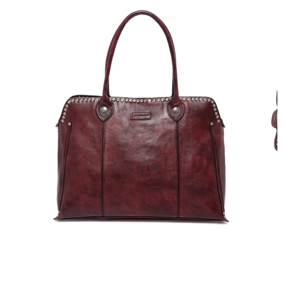 Old Trend Soul Stud Leather Satchel Bag burgundy rusty red - Picture 1 of 16